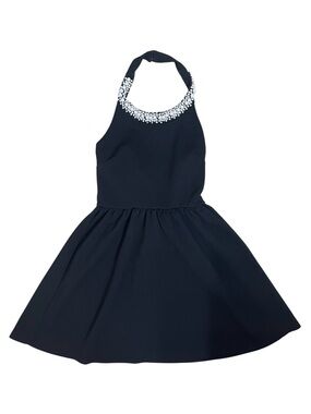 Love Culture Black Halter Skater Dress Pearl Beaded Party Mini Dress